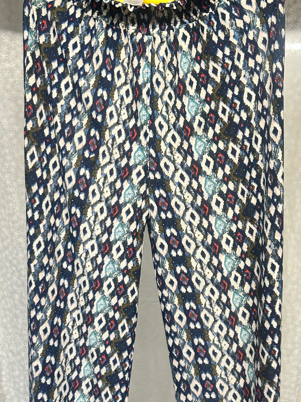 Navy Ikat Print Wide Leg Pants